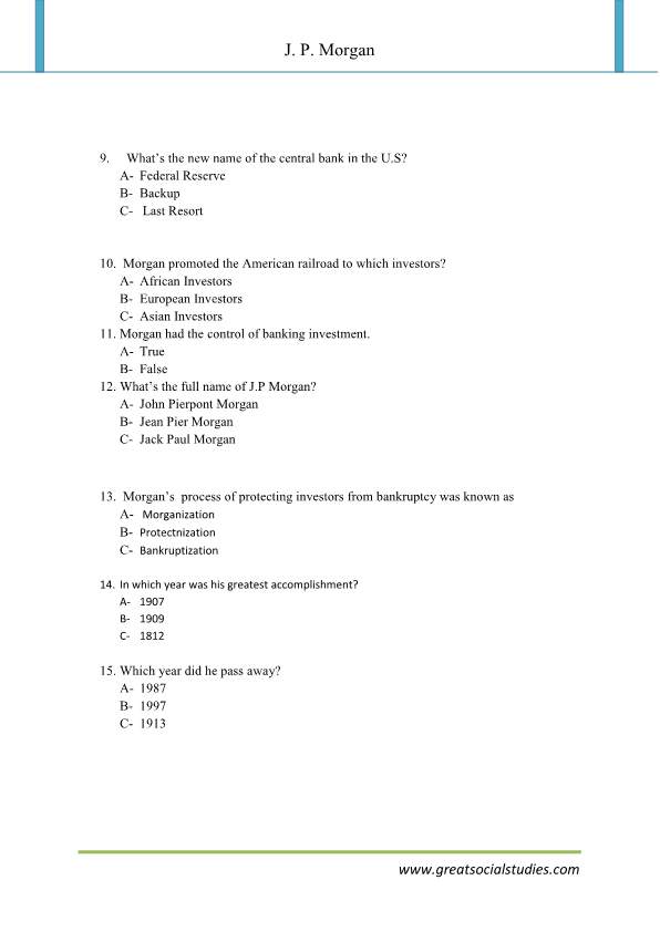 Jp Morgan person, JPMorgan, work sheet, John Pierpont Morgan | GREAT ...